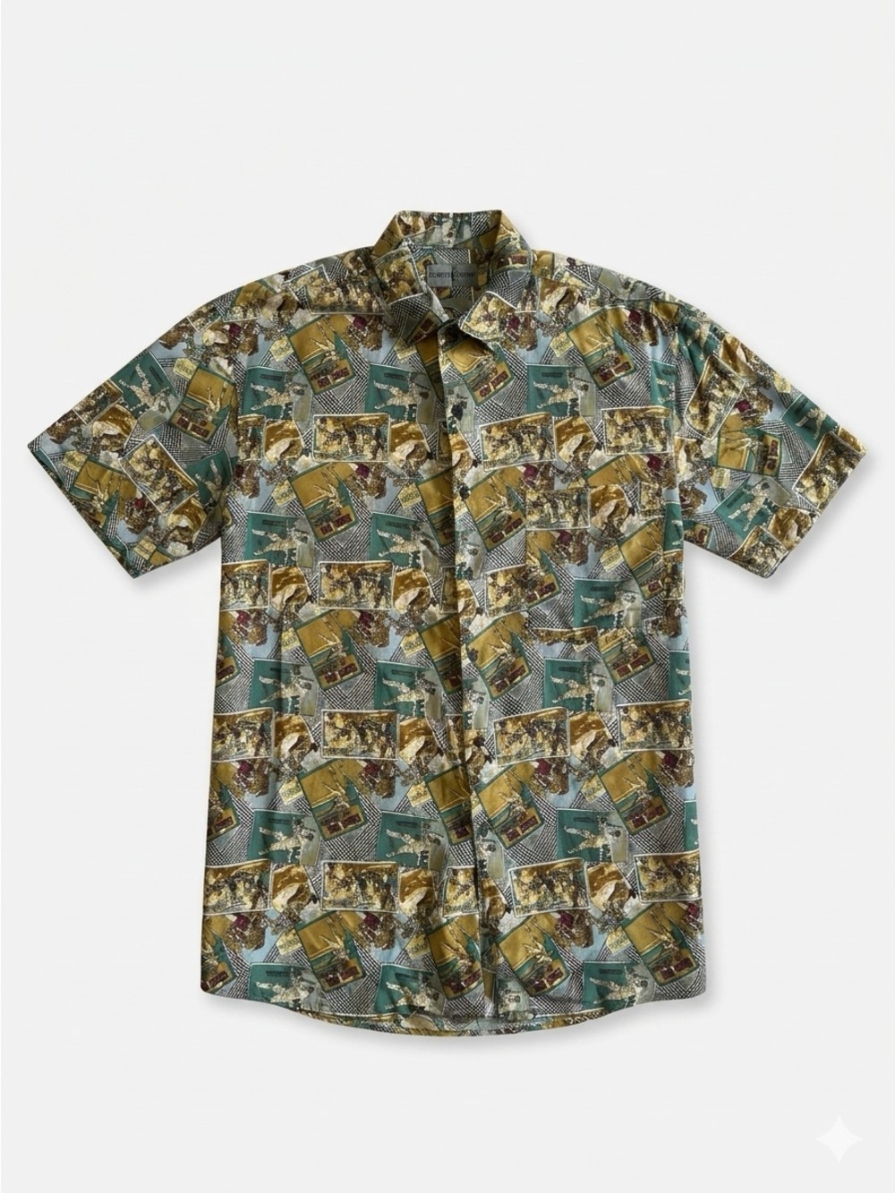 Vintage 90s Robert Stock 100% Silk Novelty Sports Print Shirt Men's Dadcore